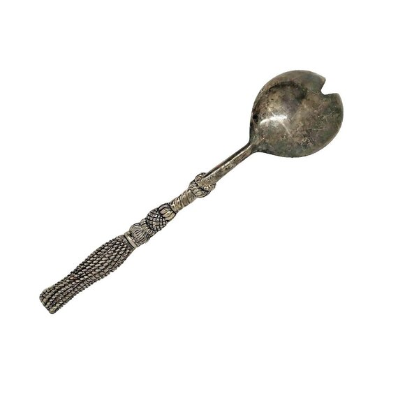 Silea Silver Plate Salad Serving Set Fork & Spoon Textured Rope Handle -Italy - Picture 11 of 14